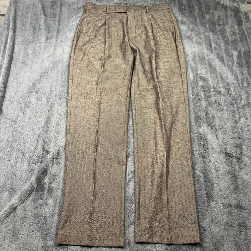 ASOS DESIGN Mens Brown Herringbone Pleated Dress Pants Trousers 34x34 F1011564